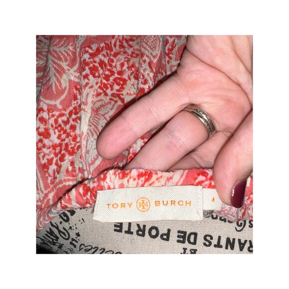 Tory Burch Floral Cotton Gauze Blouse Size 4 Melon Emmarentia Summer Resort‎ EUC - Picture 4 of 7
